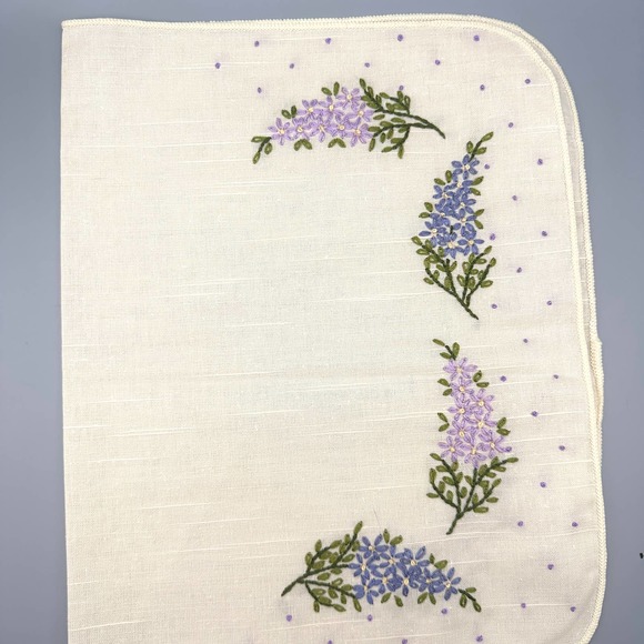 Linen Placemats & Napkins Hand Embroidered Set of 4 Ecru Purple Vintage - Picture 3 of 10